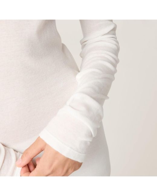 Miu Miu White Logo Patch Long Sleeved Top