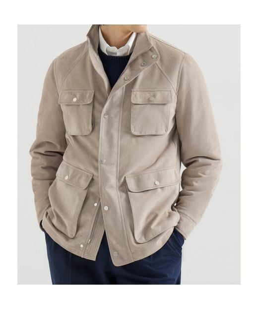 Brunello Cucinelli Natural Suede Unlined Safari Jacket for men