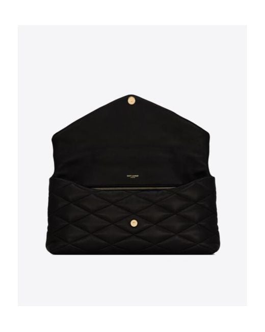 Saint Laurent Black Sade Quilted Envelope Clutch