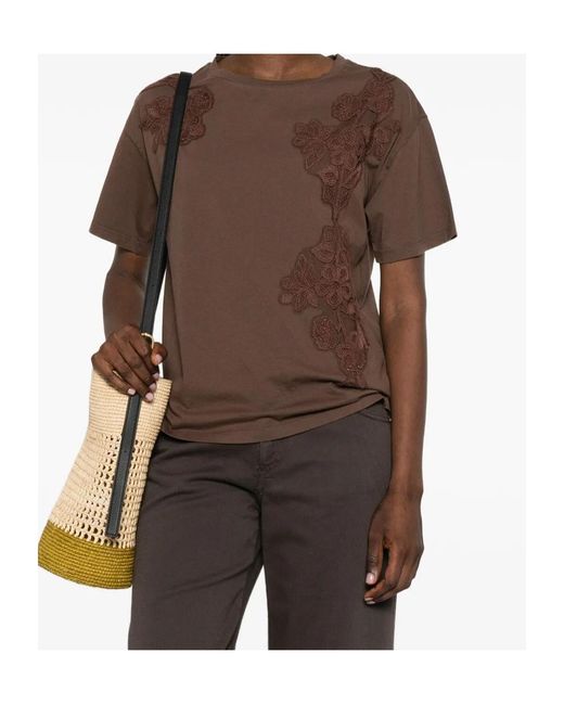 ERMANNO FIRENZE Brown Floral-Appliqué T-Shirt