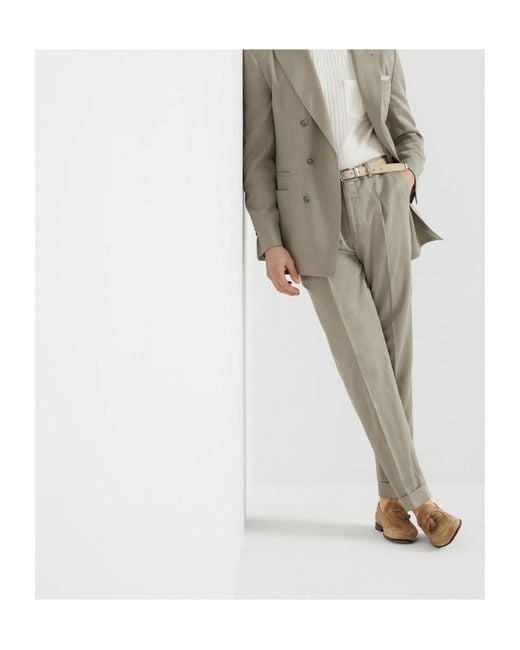 Brunello Cucinelli Natural Pleat-Detailing Straight Trousers for men