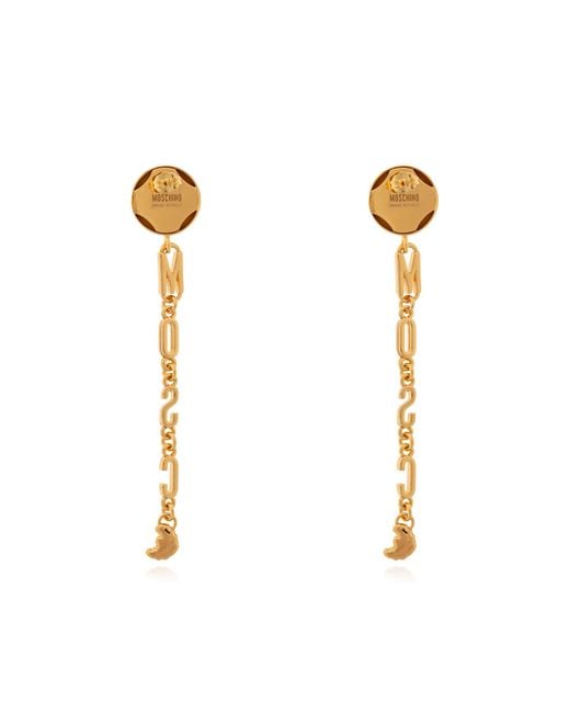 Moschino White Logo-Lettering Drop Earrings