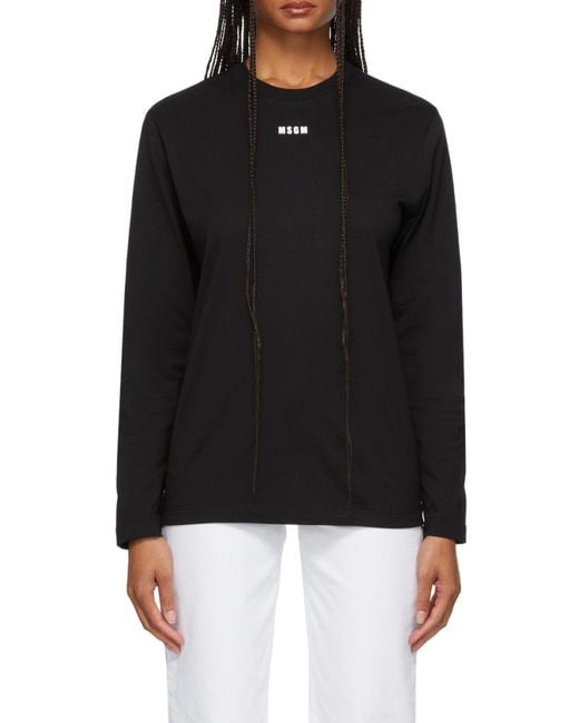 MSGM Black Logo Printed Long-Sleeved T-Shirt