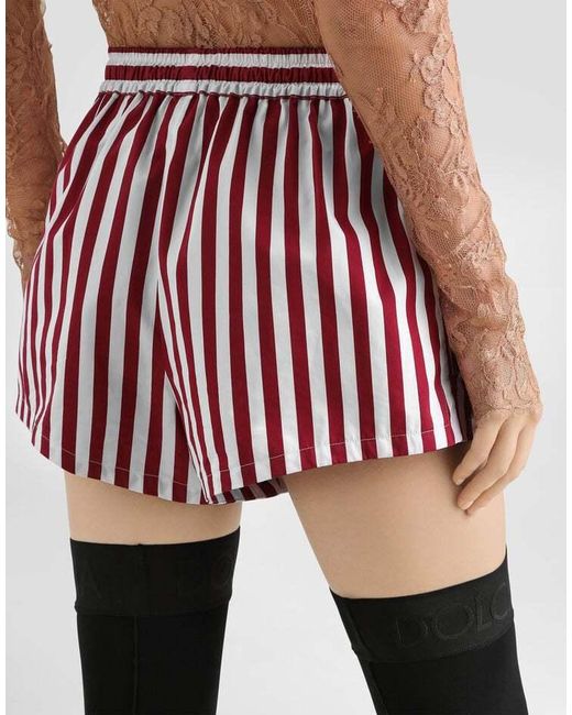 Dolce & Gabbana Red Cotton-Silk Stripe High-Cut Shorts