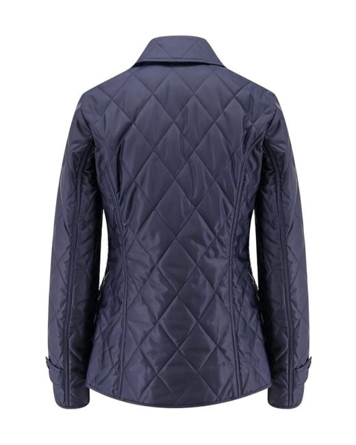 Burberry Blue Quilted Nylon Jacket With Check Lining