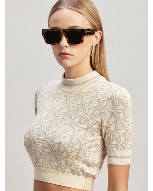 Palm Angels White Monogram-Jacquard Knitted Cropped Top