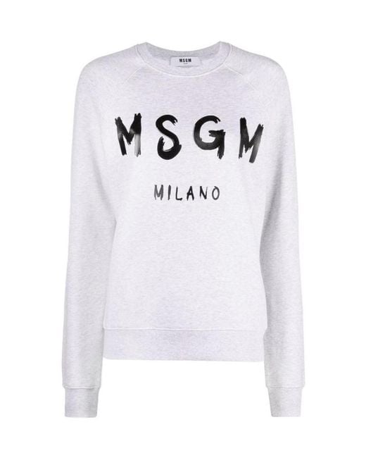 MSGM White Logo-Print Crew Neck Sweatshirt