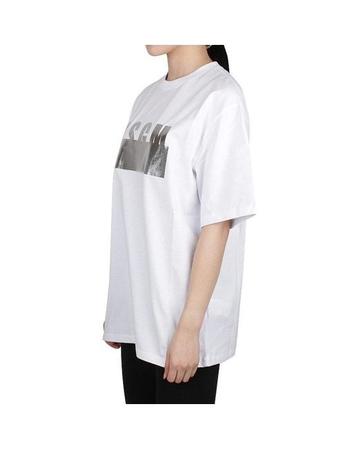 MSGM White Logo-Print Short-Sleeve T-Shirt