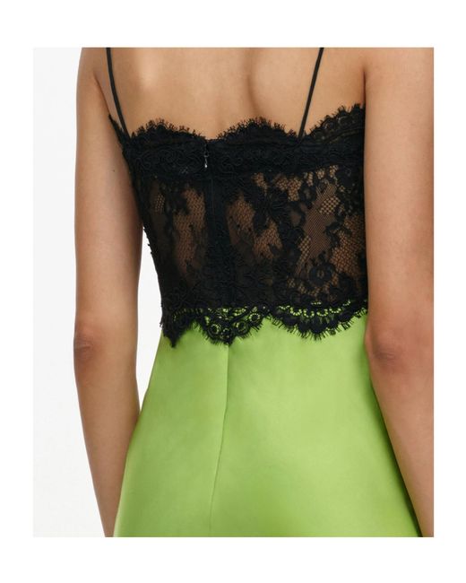 Self-Portrait Green Satin Lace Midi Dress