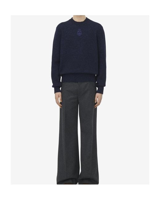 McQueen Blue Skull Embroidered Crewneck Jumper for men