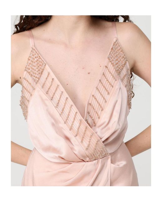 Elisabetta Franchi Pink Draped Sequin Maxi Dress