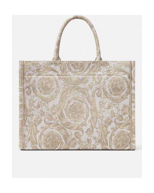 Versace Natural Athena Logo Embroidered Tote Bag