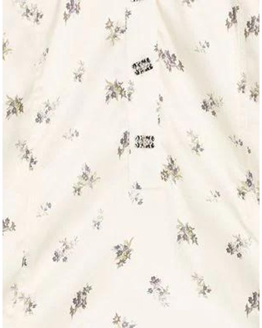 Ganni White Floral Printed Collared Long-Sleeve Bodysuit Shirt