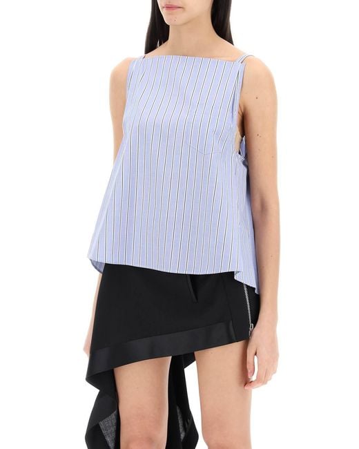 Sacai Blue Stripe-Pattern Pleated Cotton Top