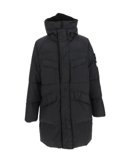 Stone Island Black Hooded Padded Coat for men
