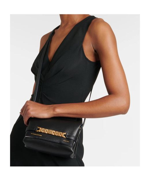 Victoria Beckham Black Mini Leather Clutch With Chain