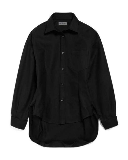 Balenciaga Black Cotton Elongated Hem Shirt