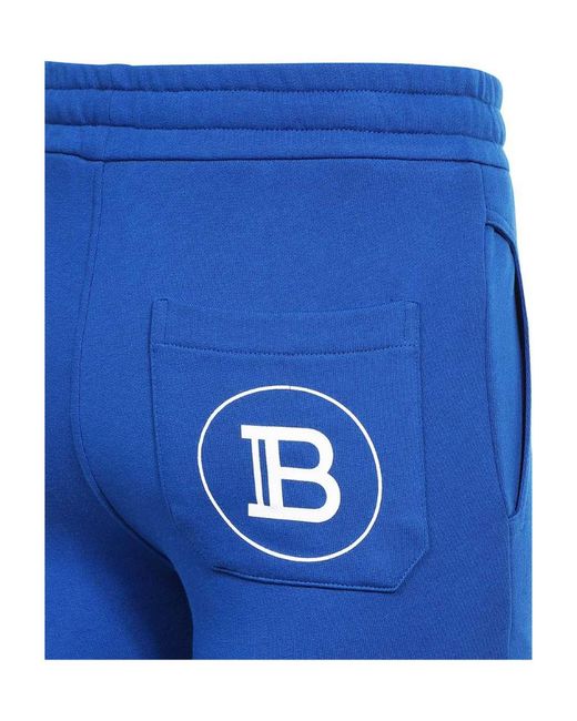 Balmain Blue Logo Printed Cotton Jogging Pants for men