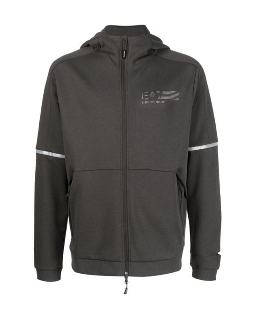 EA7 Gray Logo-Print Zip-Up Hoodie for men