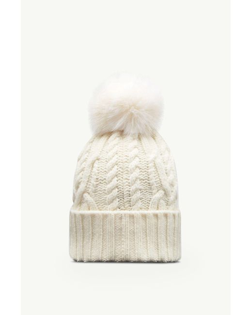 Moncler White Wool Cashmere Blend Beanie With Pom Pom