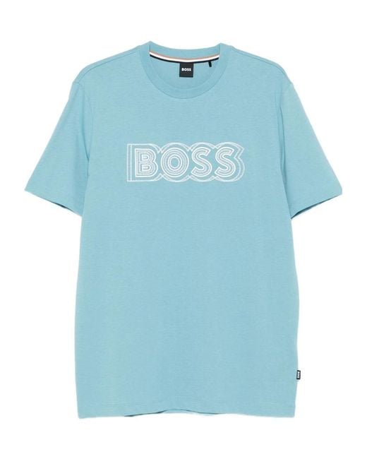 Boss Blue Logo-Embroidered T-Shirt for men