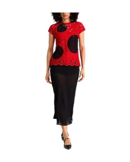 Dolce & Gabbana Red Lace Short-Sleeved Top