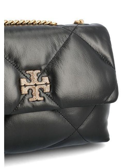 Tory Burch Black Logo Embellished Diamond Quilted Crossbody Bag