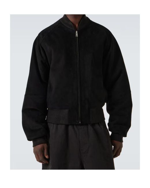 Entire studios Black Suede Bomber Jacket for men