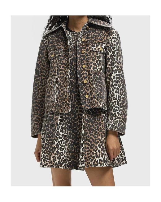 Ganni Gray Leopard Denim Jacket
