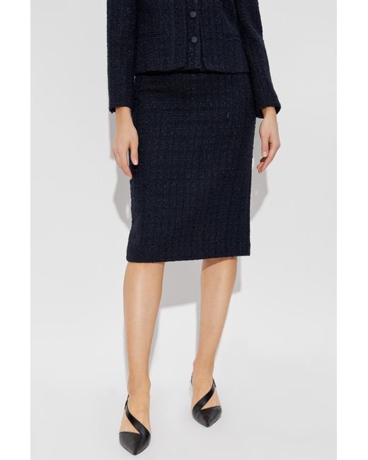 Emporio Armani Blue Straight Hem Tweed Pencil Skirt