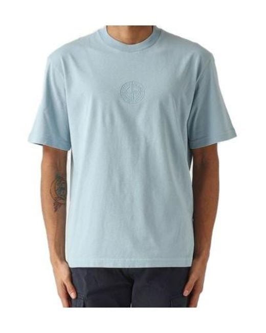 Stone Island Blue Camo Compass Printed Crewneck T-Shirt for men