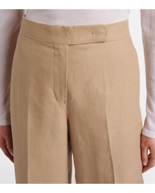 Max Mara Natural Big Pleated Linen Wide-Leg Pants