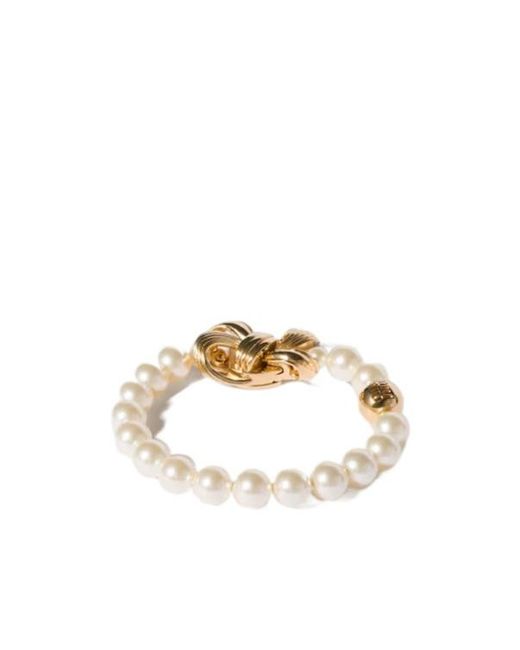 Miu Miu Metallic Metal And Pearl Bracelet