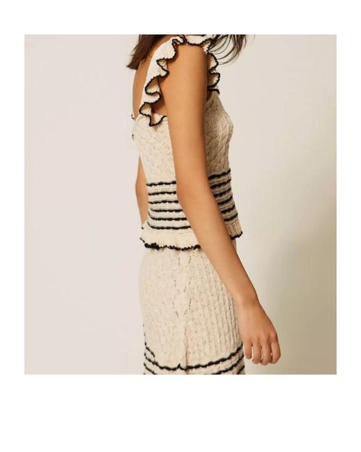 Twinset Natural Striped-Detail Ruffled Blouse