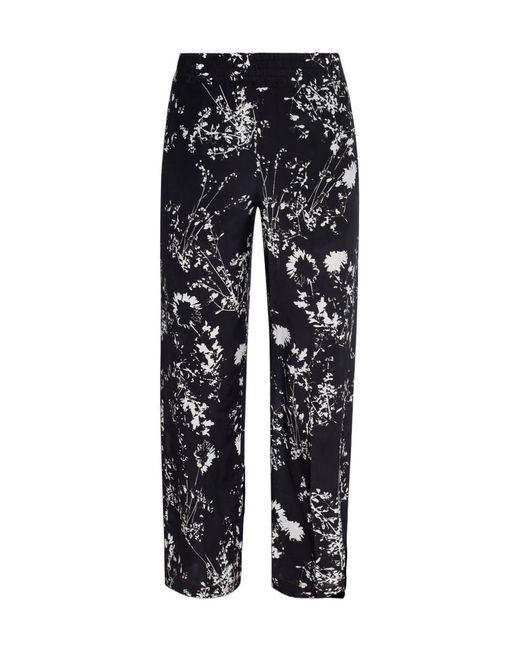 Victoria Beckham Black Floral-Print Silk Trousers