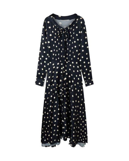 Stella McCartney Black Long-Sleeved Polka Dot Extra-Long Dress