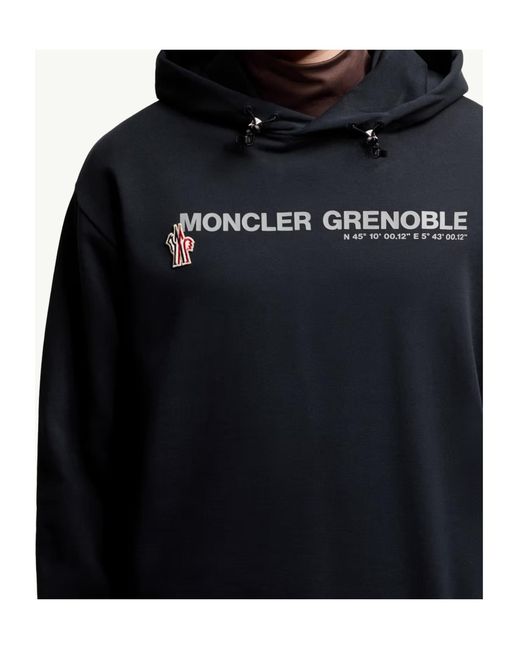 Moncler Blue Grenoble Logo Embroidered Long-Sleeved Hoodie for men