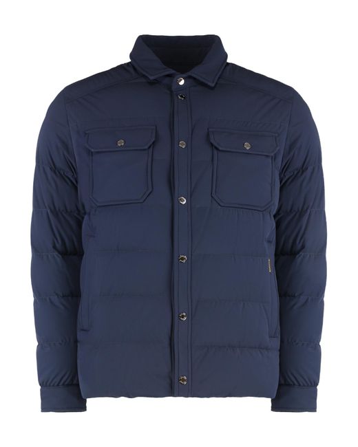 Moorer Blue Quilted Shirt-Collar Jacket for men