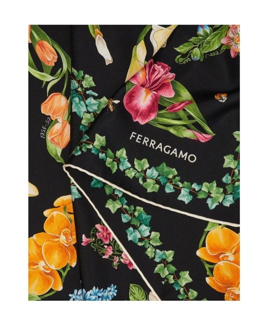 Ferragamo Green Eden Shoes Print Silk Scarf