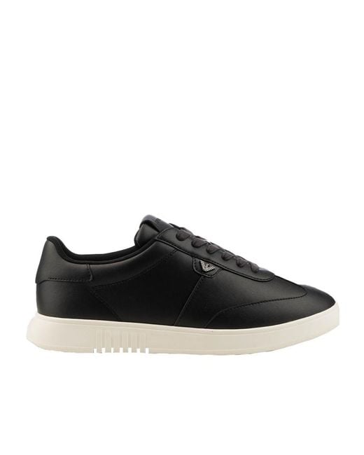 Emporio Armani Black Logo-Plaque Leather Sneakers for men