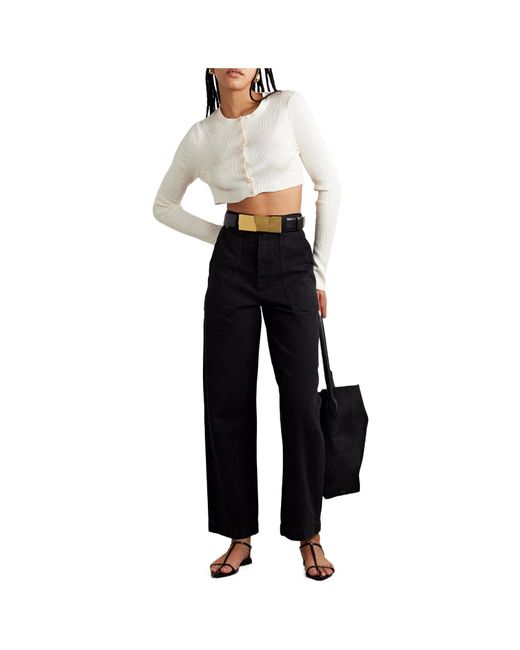 Adam Lippes White Ribbed Cropped Cardigan