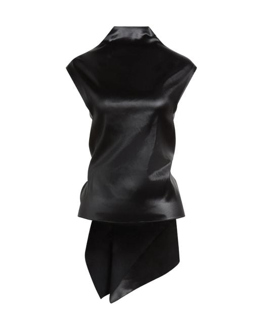 Sportmax Black Satin-Finish High-Neck Sleeveless Top