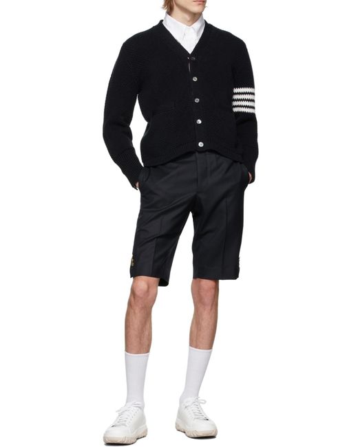 Thom Browne Black Seed Stitch Cotton 4-Bar High-Neck Cardigan for men