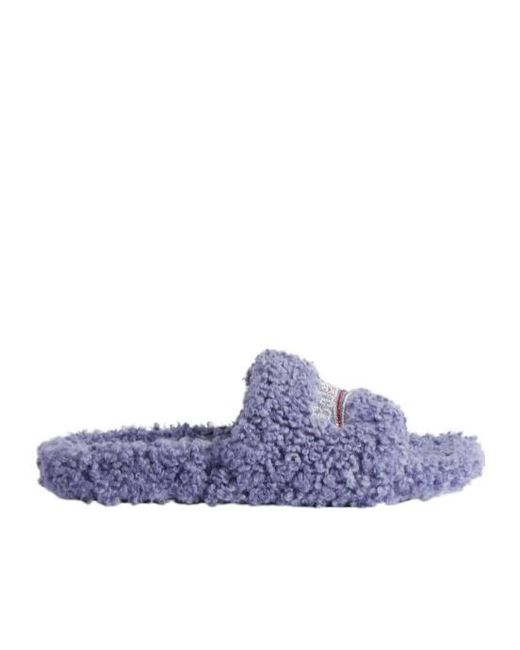 Balenciaga Purple Furry Logo Embroidered Sandals