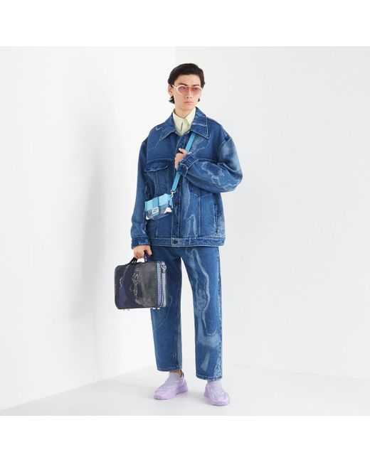 Fendi Blue Contrasted Logo Motif Denim Trousers for men