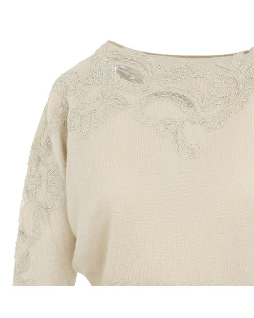 Ermanno Scervino Natural Lace Trim Knitted Sweater