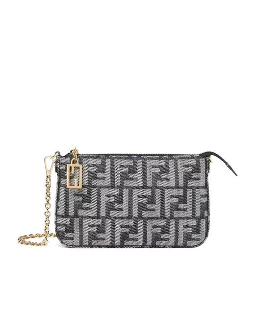 Fendi Gray Baguette Ff Jacquard Pouch