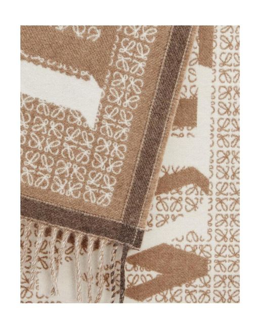 Loewe White Love Jacquard Fringed Scarf