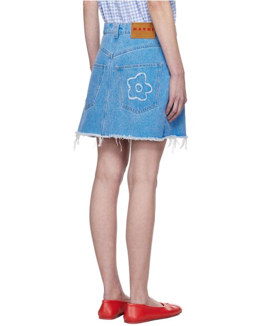 Marni Blue Floral Embroidered Denim Skirt