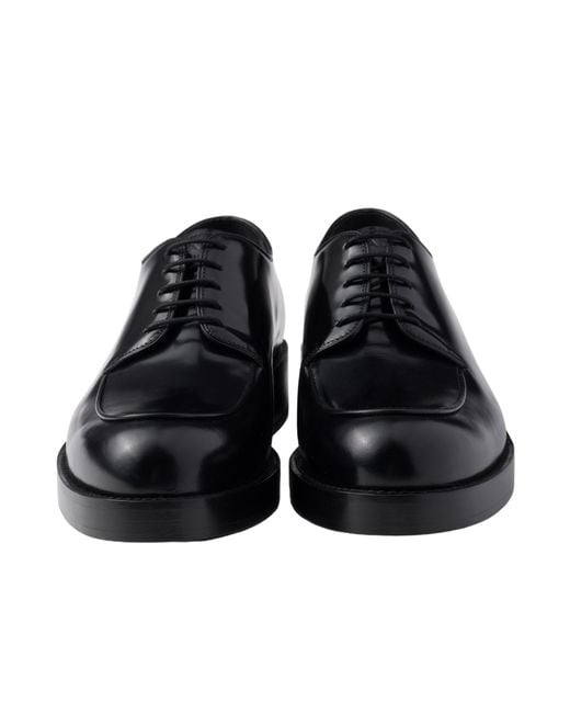 Prada Black Brushed Leather Derby Shoes for men